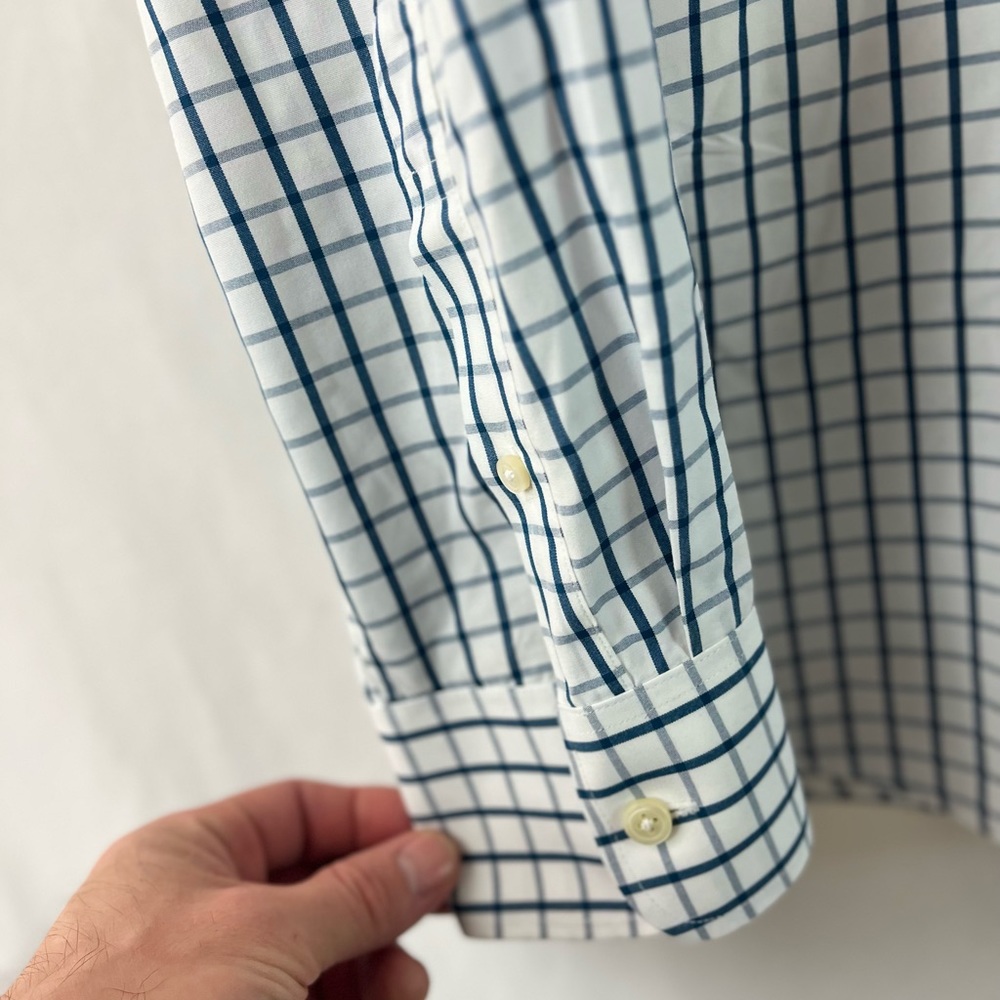 80’s two ply Blue and White Plaid button Down Thompson Shirtings J. Crew XLT - Picture 3 of 11
